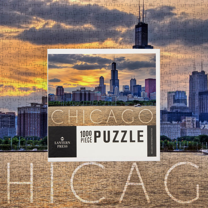 Chicago, Illinois, Moody Skyline, Jigsaw Puzzle Puzzle Lantern Press 
