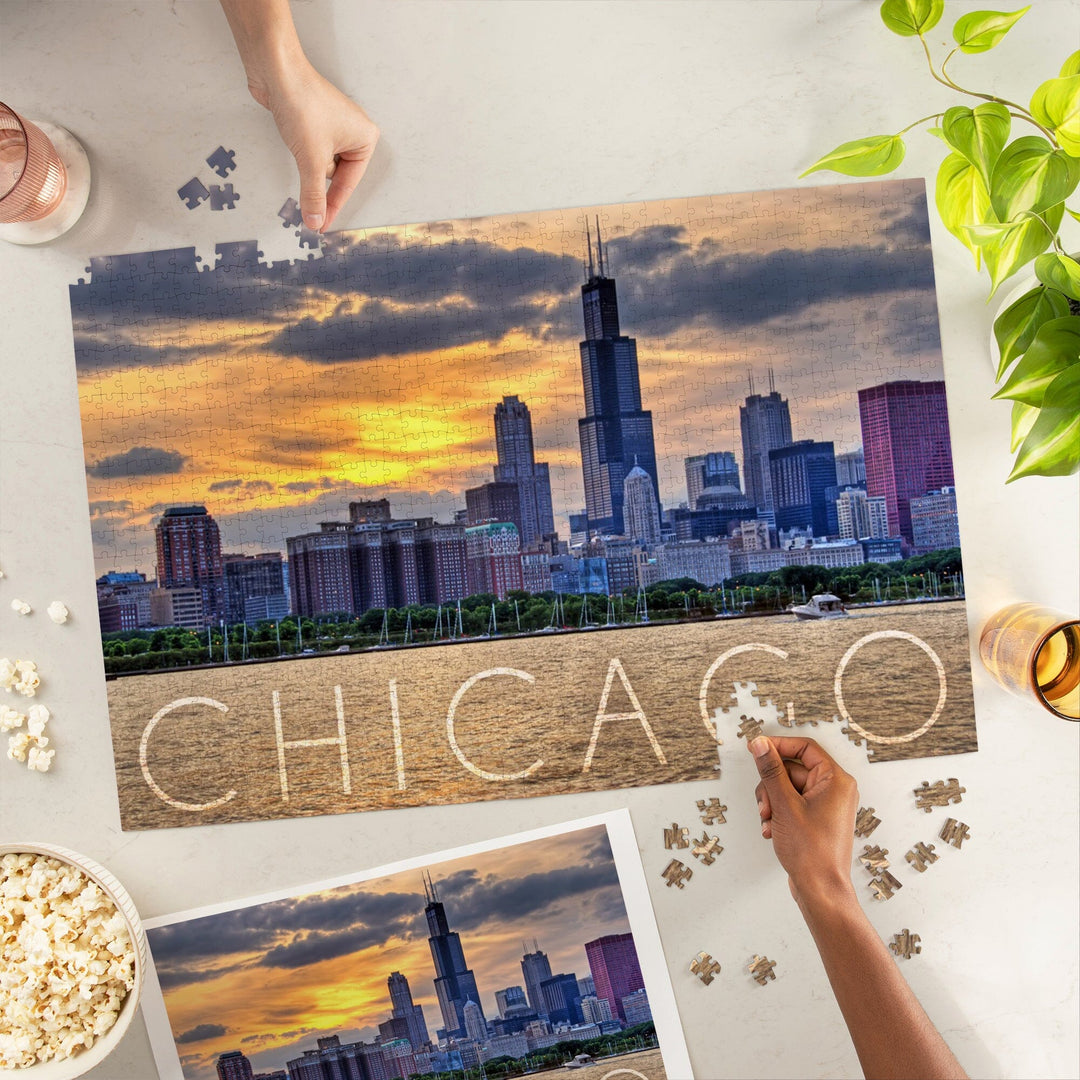 Chicago, Illinois, Moody Skyline, Jigsaw Puzzle Puzzle Lantern Press 