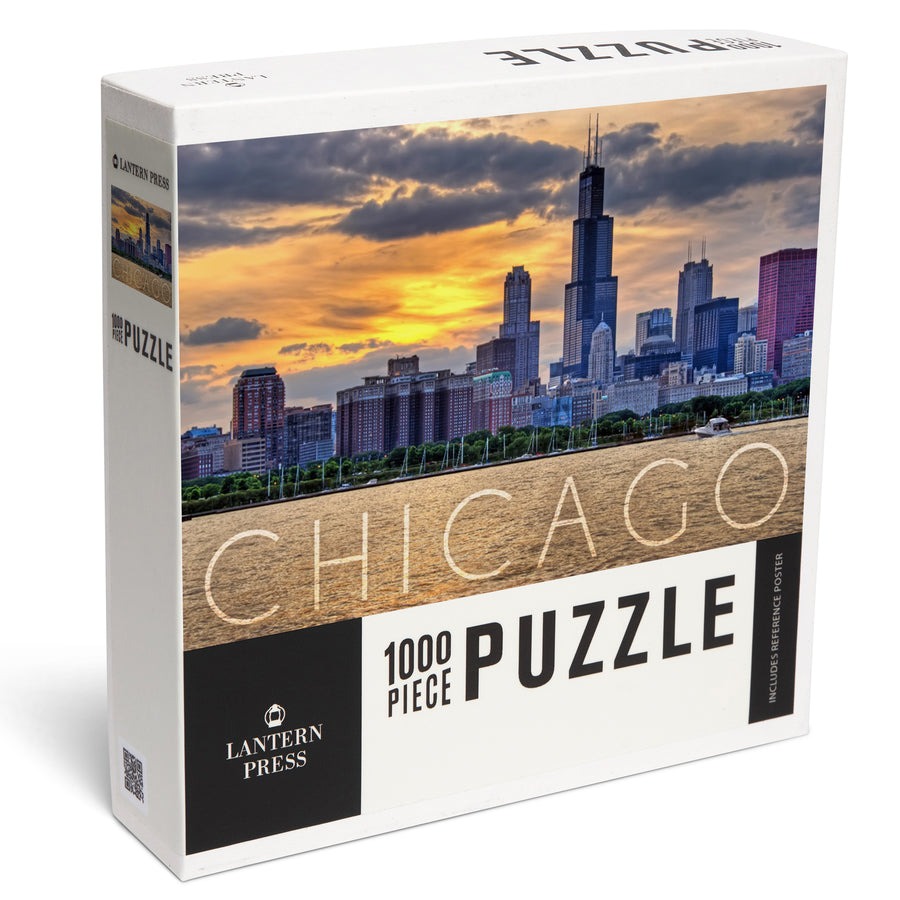 Chicago, Illinois, Moody Skyline, Jigsaw Puzzle Puzzle Lantern Press 