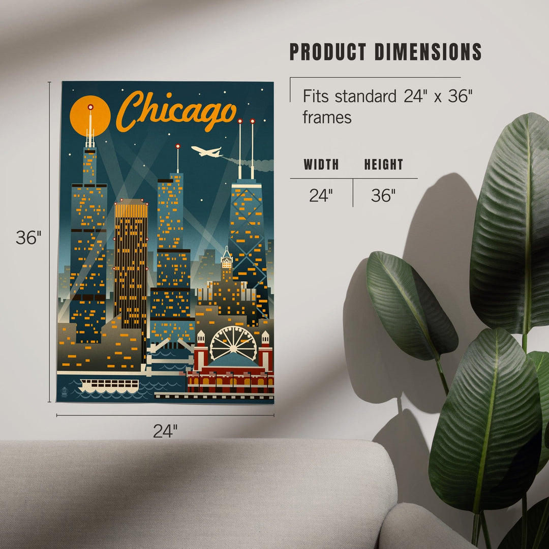 Chicago, Illinois, Retro Skyline, Art & Giclee Prints Art Lantern Press 