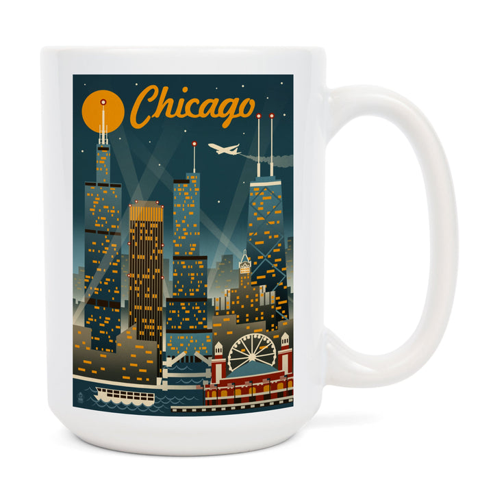 Chicago, Illinois, Retro Skyline, Ceramic Mug Mugs Lantern Press 