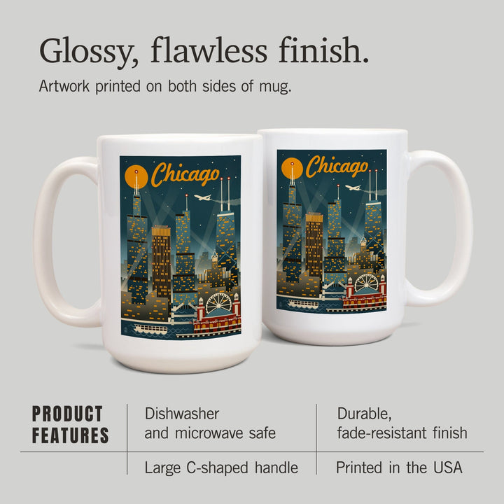 Chicago, Illinois, Retro Skyline, Ceramic Mug Mugs Lantern Press 