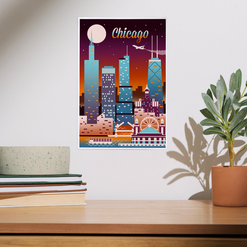 Chicago, Illinois, Retro Skyline Chromatic, Art & Giclee Prints Art Lantern Press 