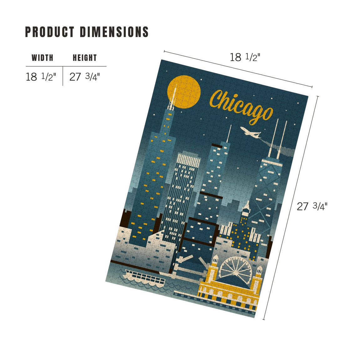 Chicago, Illinois, Retro Skyline Classic, Jigsaw Puzzle Puzzle Lantern Press 