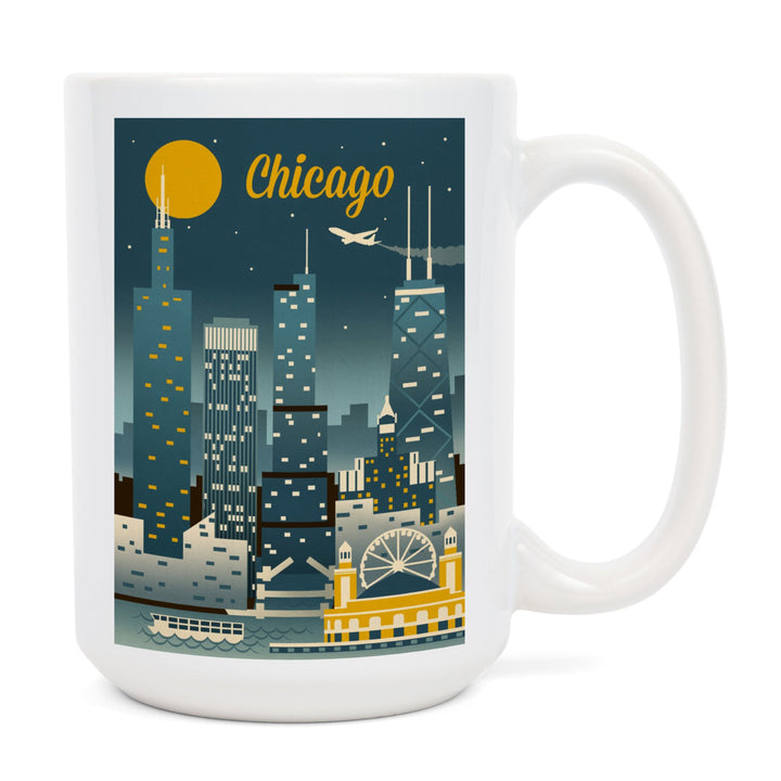Chicago, Illinois, Retro Skyline Classic, Lantern Press Artwork, Ceramic Mug Mugs Lantern Press 