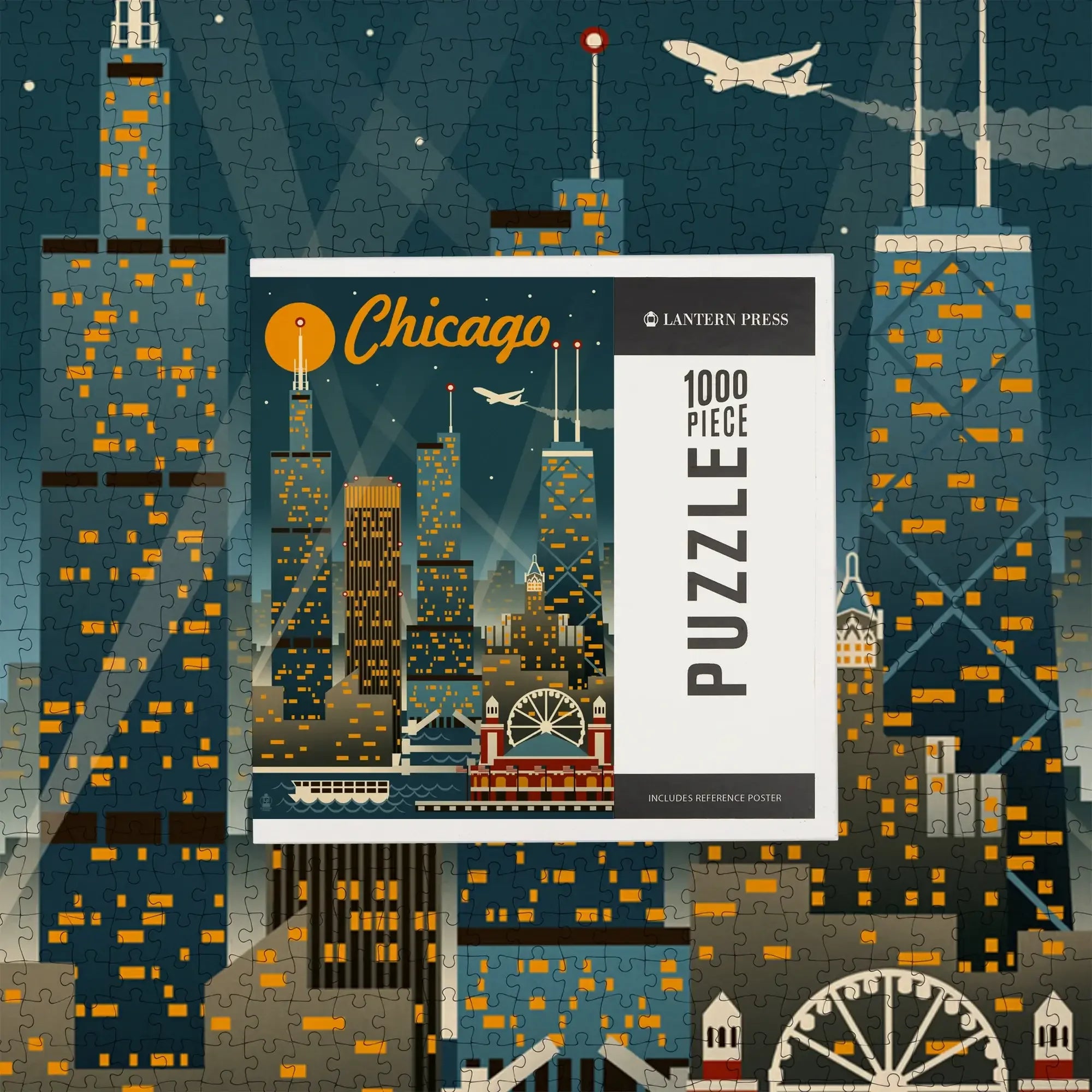 Chicago, Illinois, Retro Skyline, 1000 piece jigsaw puzzle