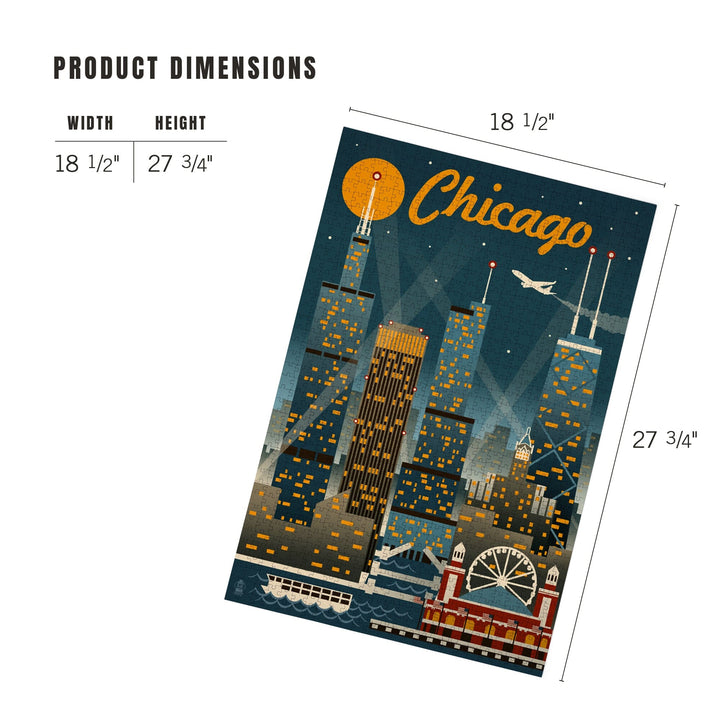 Chicago, Illinois, Retro Skyline, Jigsaw Puzzle Puzzle Lantern Press 