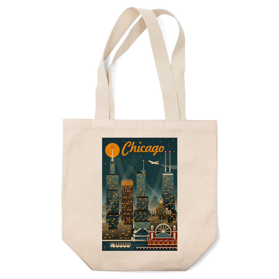 Chicago, Illinois, Retro Skyline, Lantern Press Artwork, Tote Bag Totes Lantern Press 