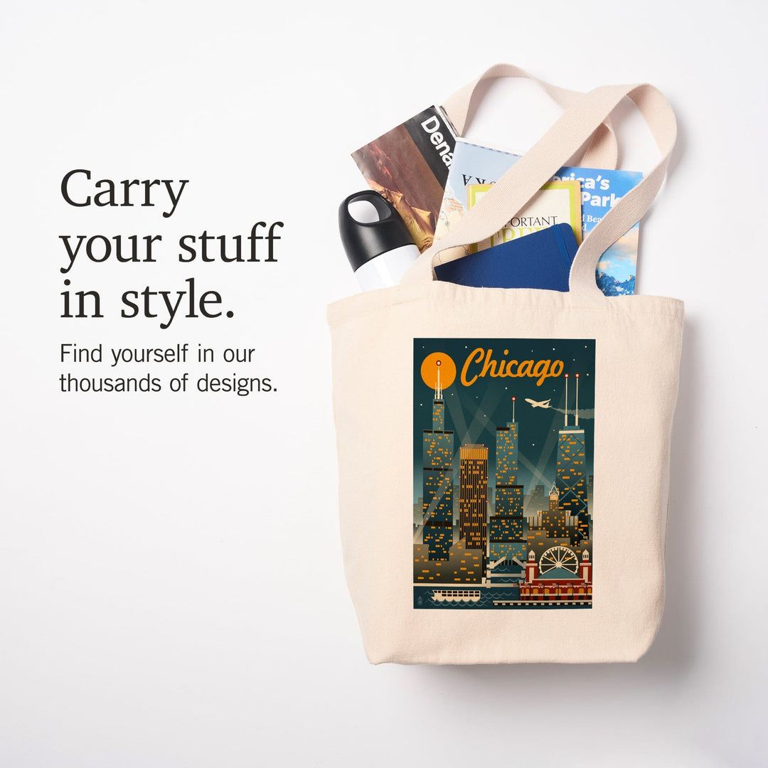 Chicago, Illinois, Retro Skyline, Tote Bag Totes Lantern Press 