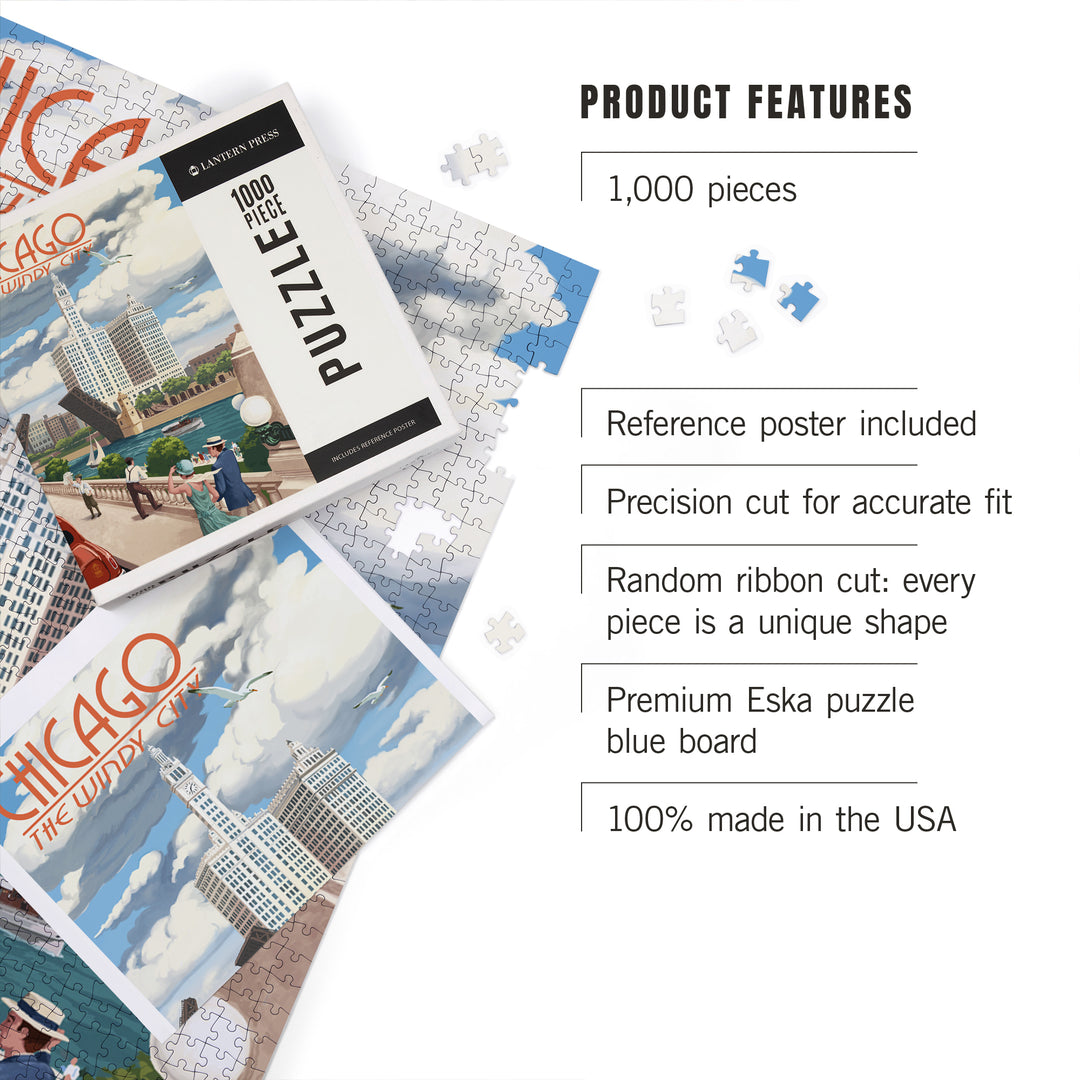Chicago, Illinois, River View, Jigsaw Puzzle Puzzle Lantern Press 