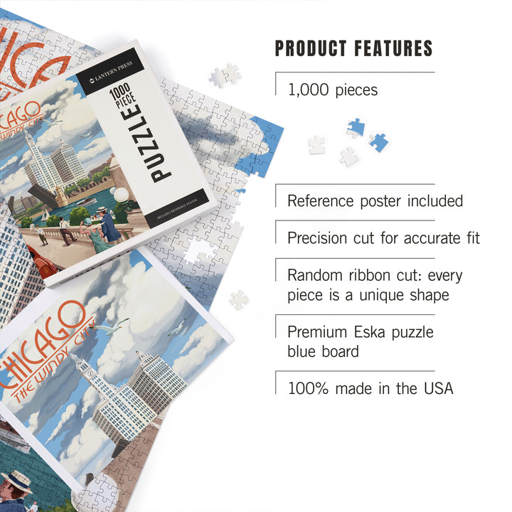 Chicago, Illinois, River View, Jigsaw Puzzle Puzzle Lantern Press 