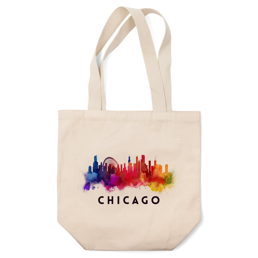 Chicago, Illinois, Skyline Abstract, White, Lantern Press Artwork, Tote Bag Totes Lantern Press 