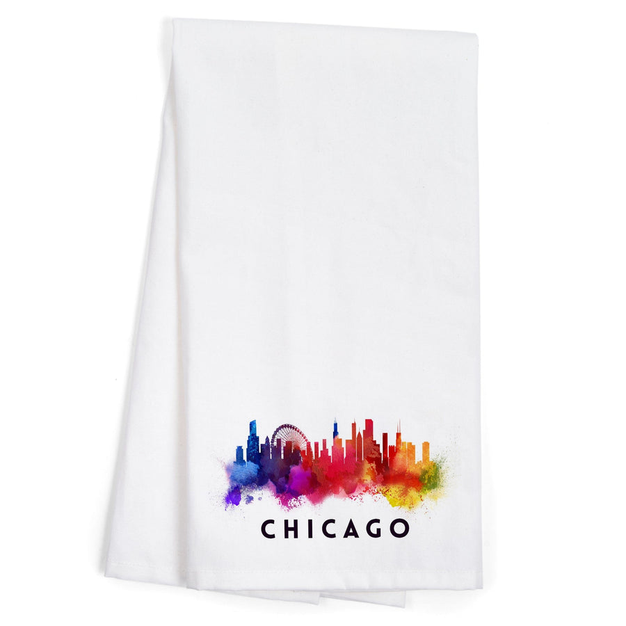 Chicago, Illinois, Skyline Abstract, White, Organic Cotton Kitchen Tea Towels Kitchen Lantern Press 