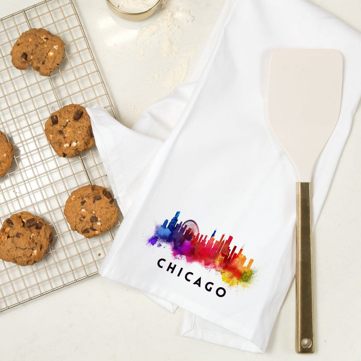 Chicago, Illinois, Skyline Abstract, White, Organic Cotton Kitchen Tea Towels Kitchen Lantern Press 