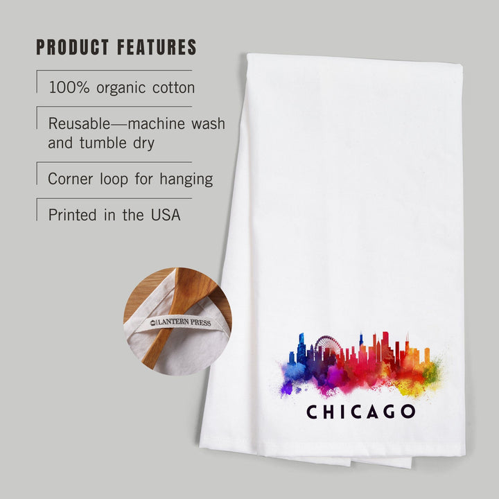 Chicago, Illinois, Skyline Abstract, White, Organic Cotton Kitchen Tea Towels Kitchen Lantern Press 