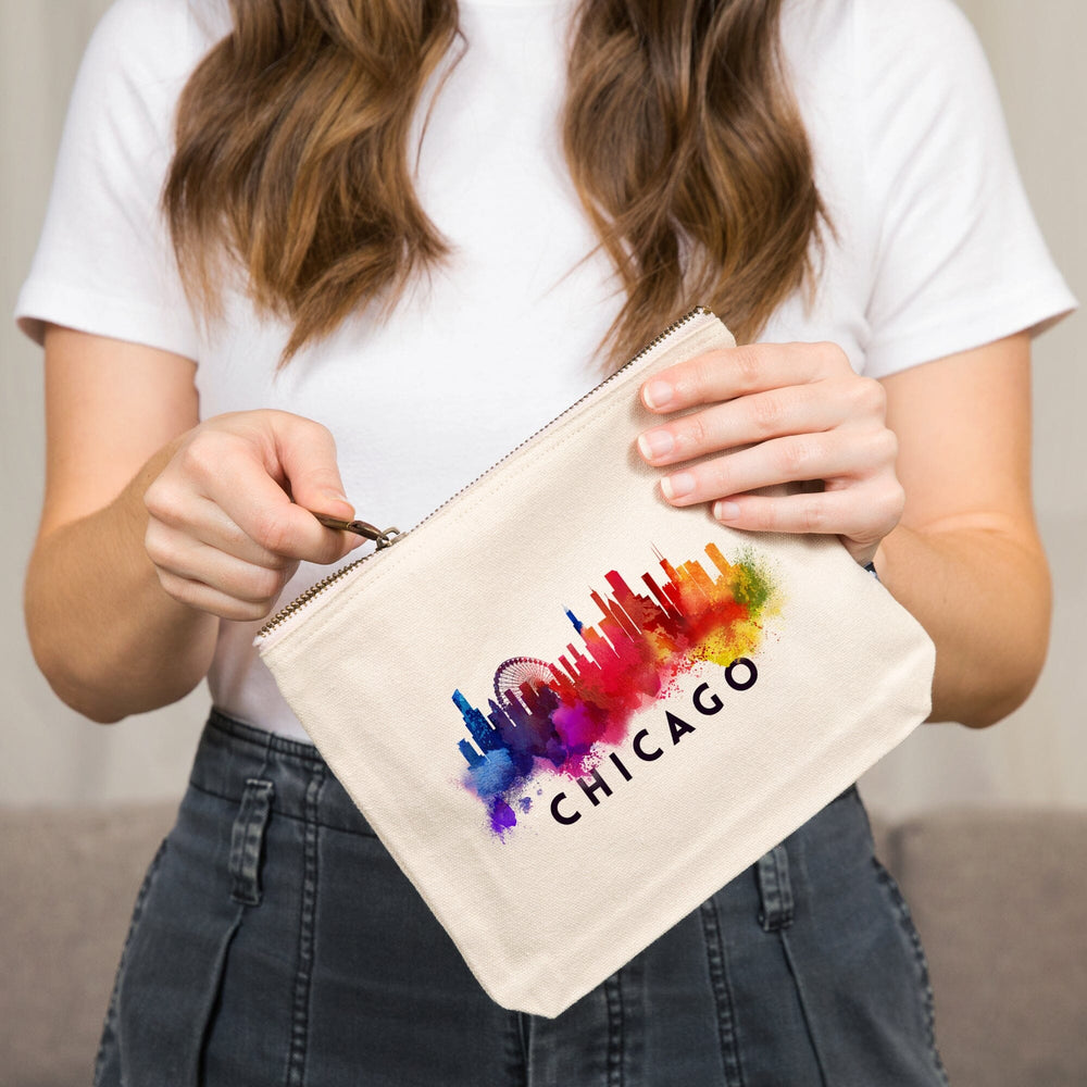 Chicago, Illinois, Skyline Abstract, White,, Organic Cotton Zipper Pouch, Go Bag Go Bag Lantern Press 