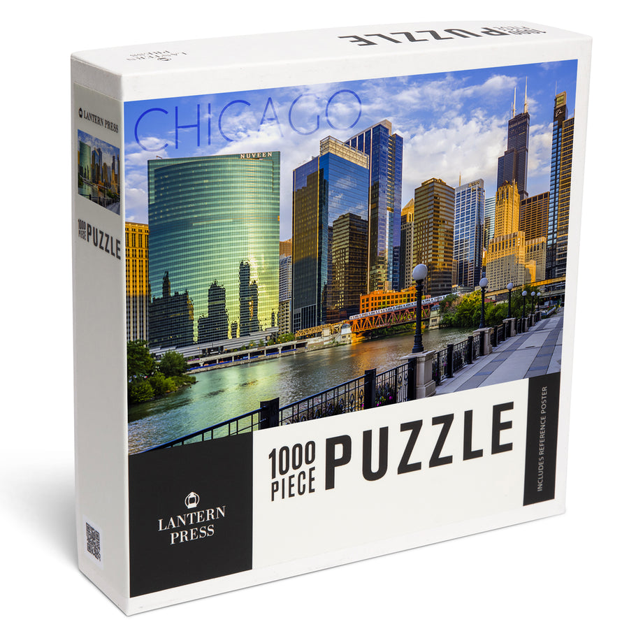 Chicago, Illinois, Skyline and River, Jigsaw Puzzle Puzzle Lantern Press 
