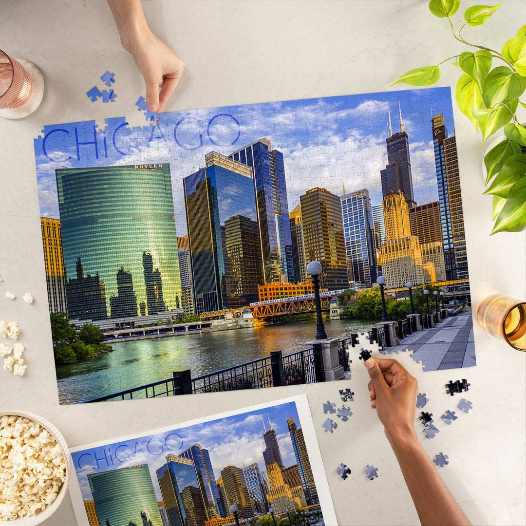 Chicago, Illinois, Skyline and River, Jigsaw Puzzle Puzzle Lantern Press 