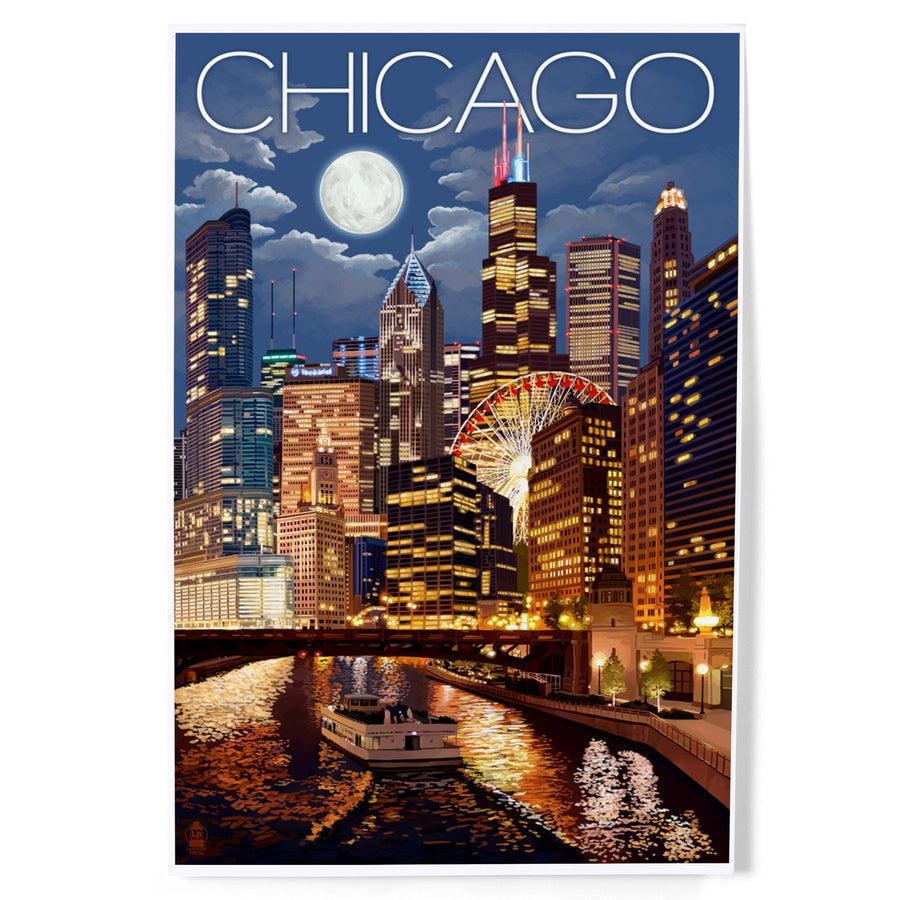 Chicago, Illinois, Skyline at Night, Art & Giclee Prints Art Lantern Press 
