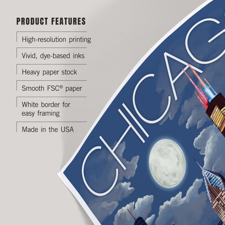 Chicago, Illinois, Skyline at Night, Art & Giclee Prints Art Lantern Press 