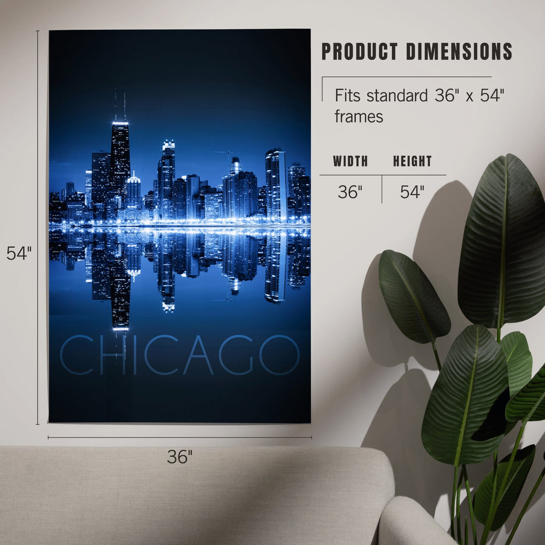 Chicago, Illinois, Skyline at Night in Blue, Art & Giclee Prints Art Lantern Press 