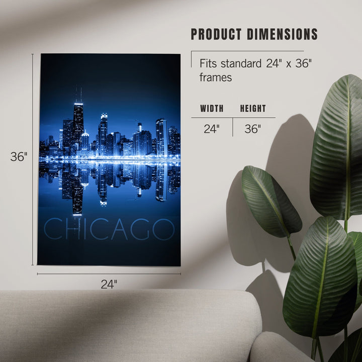 Chicago, Illinois, Skyline at Night in Blue, Art & Giclee Prints Art Lantern Press 