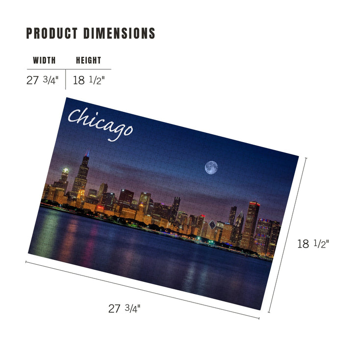Chicago, Illinois, Skyline at Night, Jigsaw Puzzle Puzzle Lantern Press 