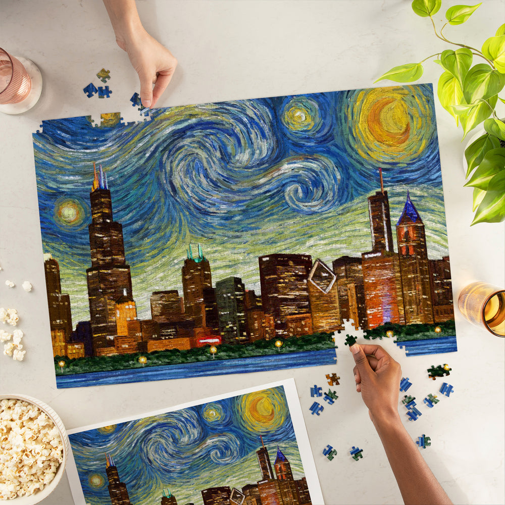 Chicago, Illinois, Starry Night City Series, Jigsaw Puzzle Puzzle Lantern Press 