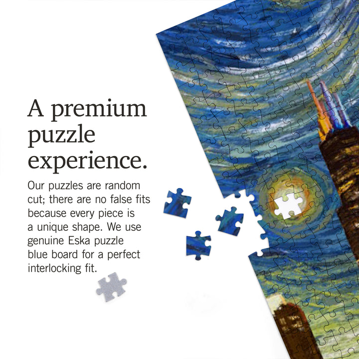 Chicago, Illinois, Starry Night City Series, Jigsaw Puzzle Puzzle Lantern Press 