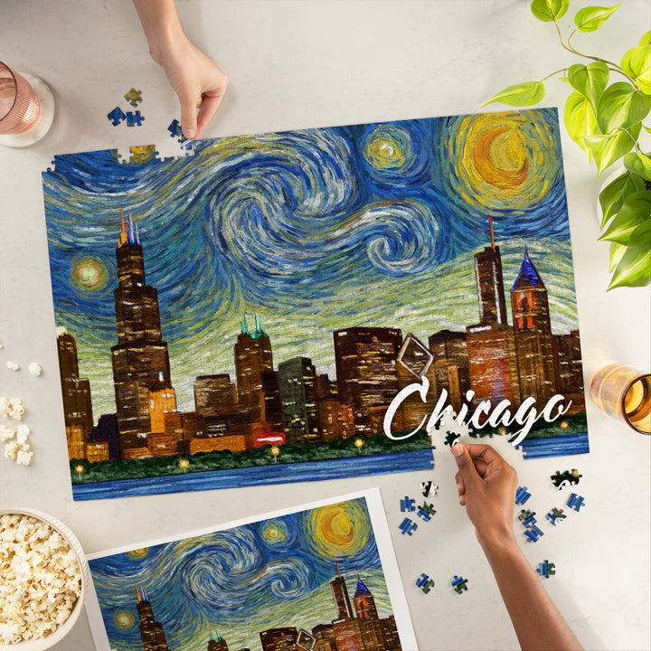 Chicago, Illinois, Starry Night City Series, Jigsaw Puzzle Puzzle Lantern Press 