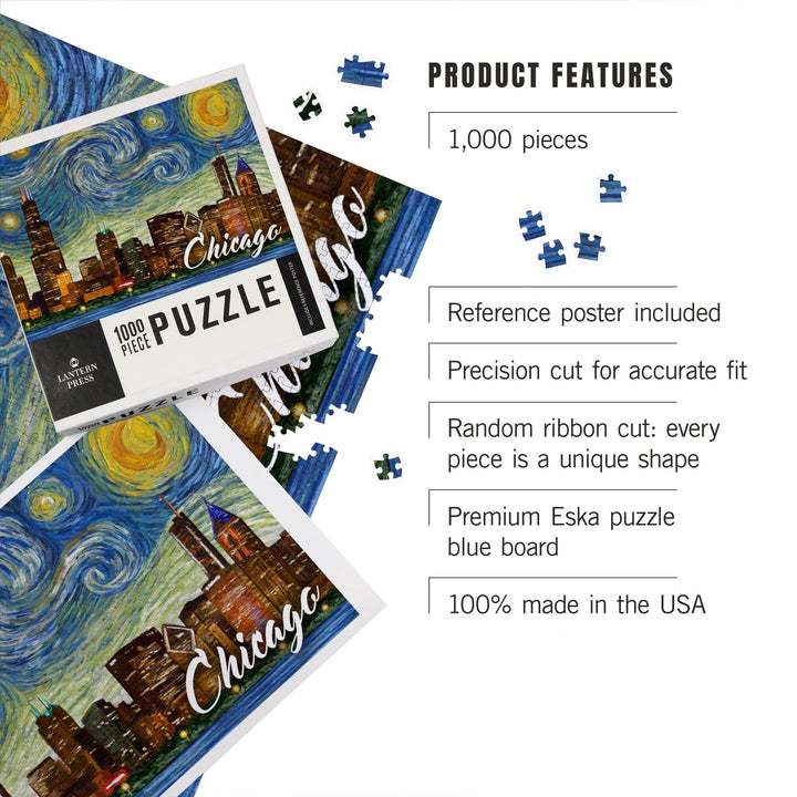 Chicago, Illinois, Starry Night City Series, Jigsaw Puzzle Puzzle Lantern Press 