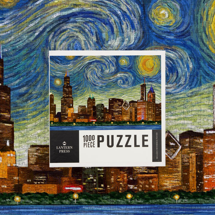 Chicago, Illinois, Starry Night City Series, Jigsaw Puzzle Puzzle Lantern Press 