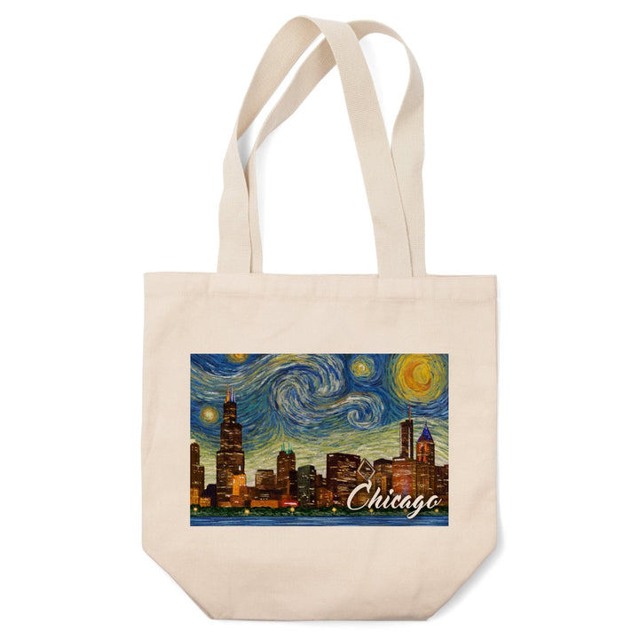 Chicago, Illinois, Starry Night City Series, Lantern Press Artwork, Tote Bag Totes Lantern Press 