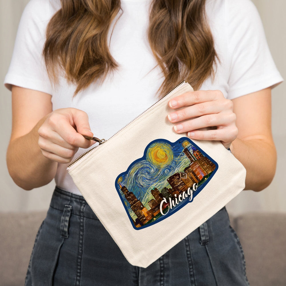 Chicago, Illinois, Starry Night City Series,, Organic Cotton Zipper Pouch, Go Bag Go Bag Lantern Press 