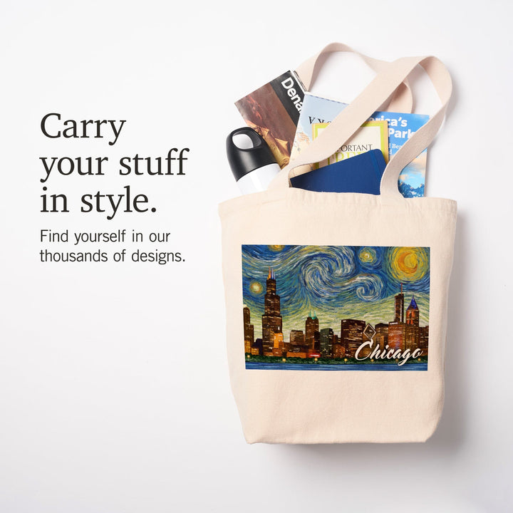 Chicago, Illinois, Starry Night City Series, Tote Bag Totes Lantern Press 