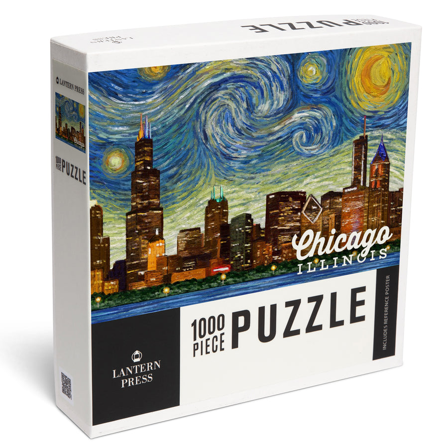 Chicago, Illinois, Starry Night, Jigsaw Puzzle Puzzle Lantern Press 