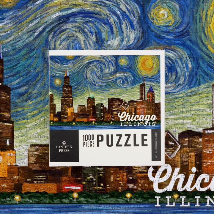 Chicago, Illinois, Starry Night, Jigsaw Puzzle Puzzle Lantern Press 