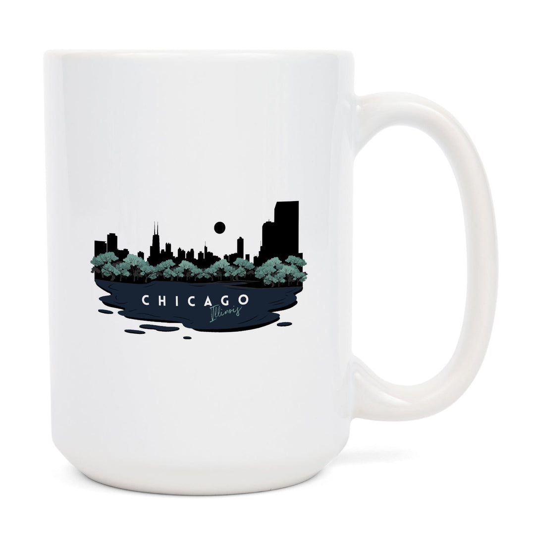 Chicago, Illinois, Vector City Skyline, Contour, Lantern Press Artwork, Ceramic Mug Mugs Lantern Press 