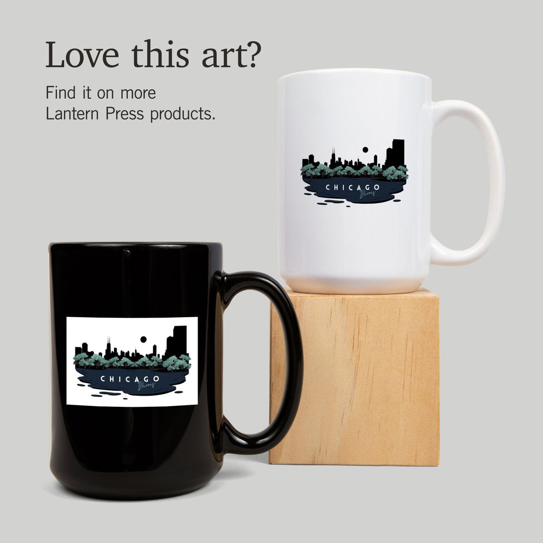 Chicago, Illinois, Vector City Skyline, Contour, Lantern Press Artwork, Ceramic Mug Mugs Lantern Press 