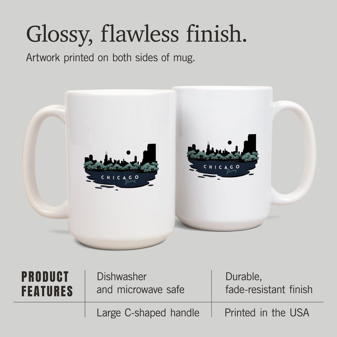 Chicago, Illinois, Vector City Skyline, Contour, Lantern Press Artwork, Ceramic Mug Mugs Lantern Press 