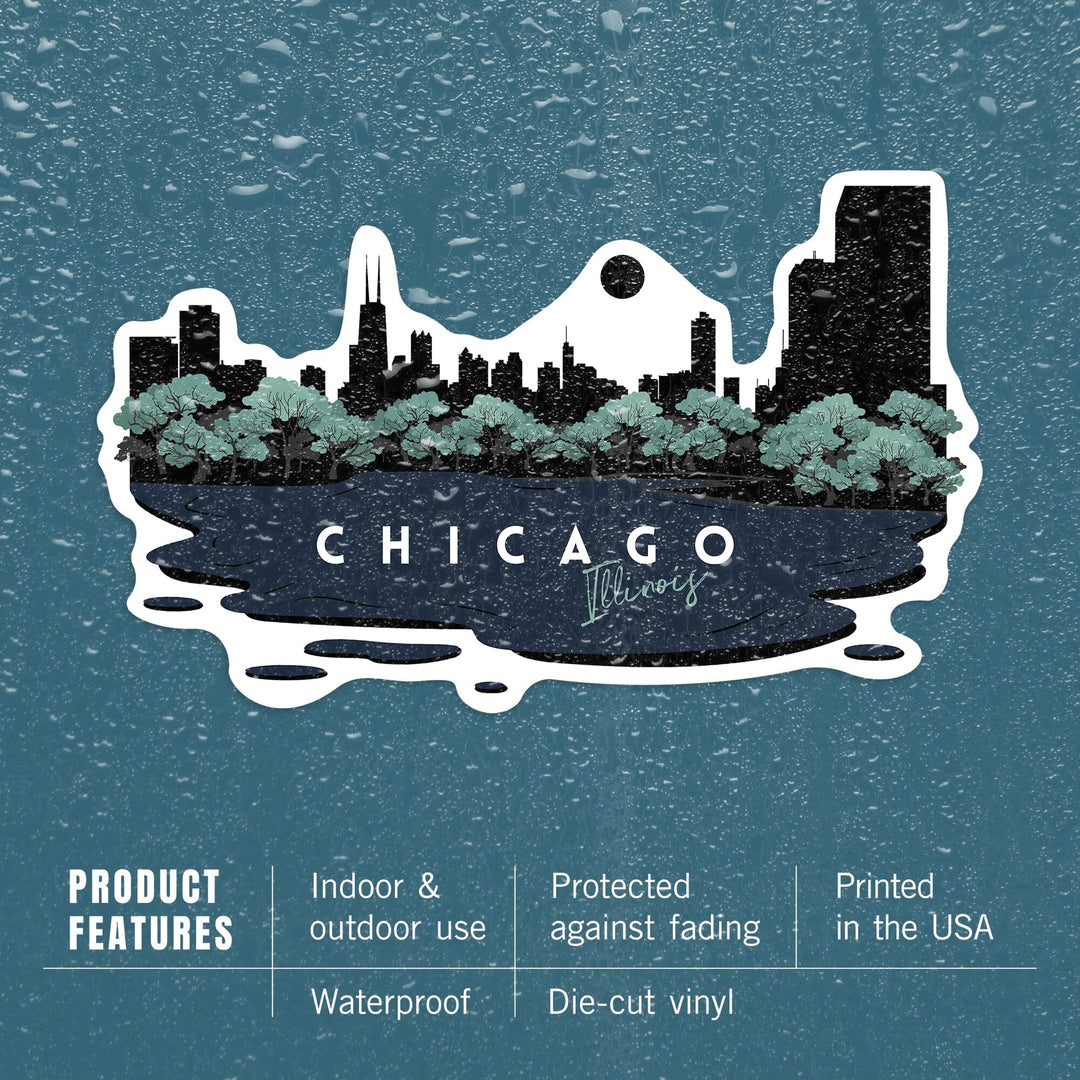 Chicago, Illinois, Vector City Skyline, Contour, Lantern Press Artwork, Vinyl Sticker Sticker Lantern Press 
