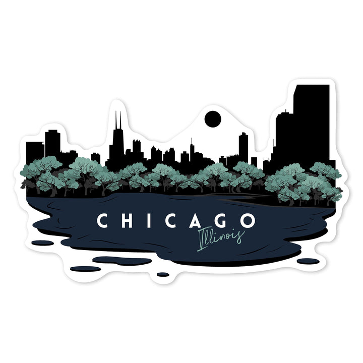 Chicago, Illinois, Vector City Skyline, Contour, Lantern Press Artwork, Vinyl Sticker Sticker Lantern Press 