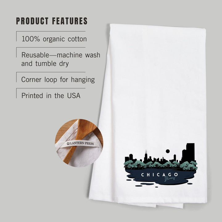 Chicago, Illinois, Vector City Skyline, Contour, Organic Cotton Kitchen Tea Towels Kitchen Lantern Press 
