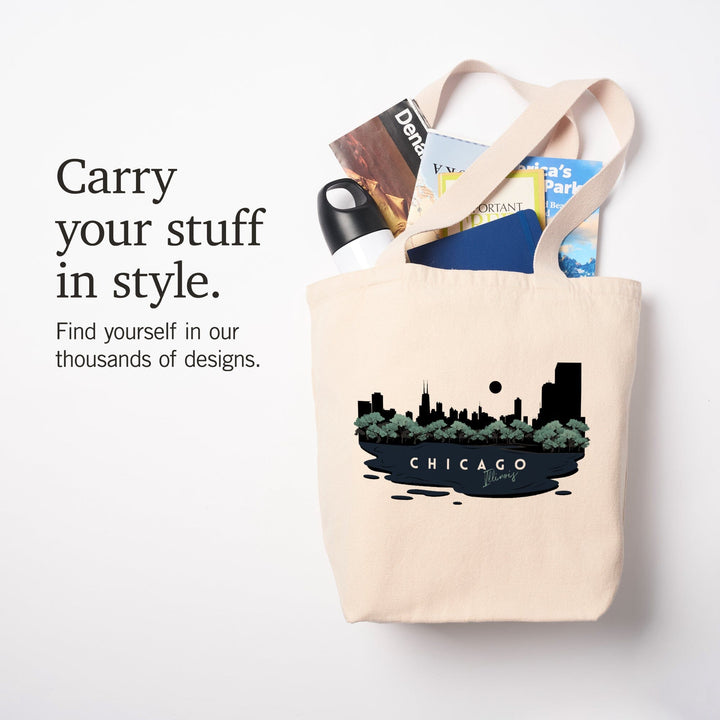 Chicago, Illinois, Vector City Skyline,, Tote Bag Totes Lantern Press 