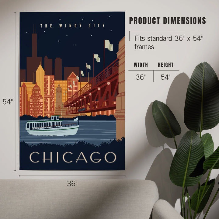 Chicago, Illinois, Vector, Ferry and Skyline Across Water, Art & Giclee Prints Art Lantern Press 