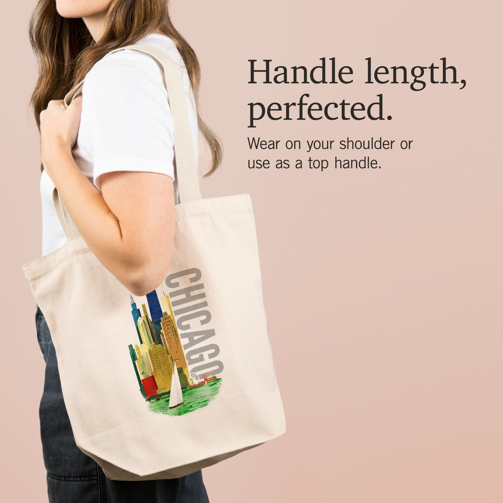Chicago, Illinois, Vintage Watercolor Skyline, Bright Colors, Tote Bag Totes Lantern Press 