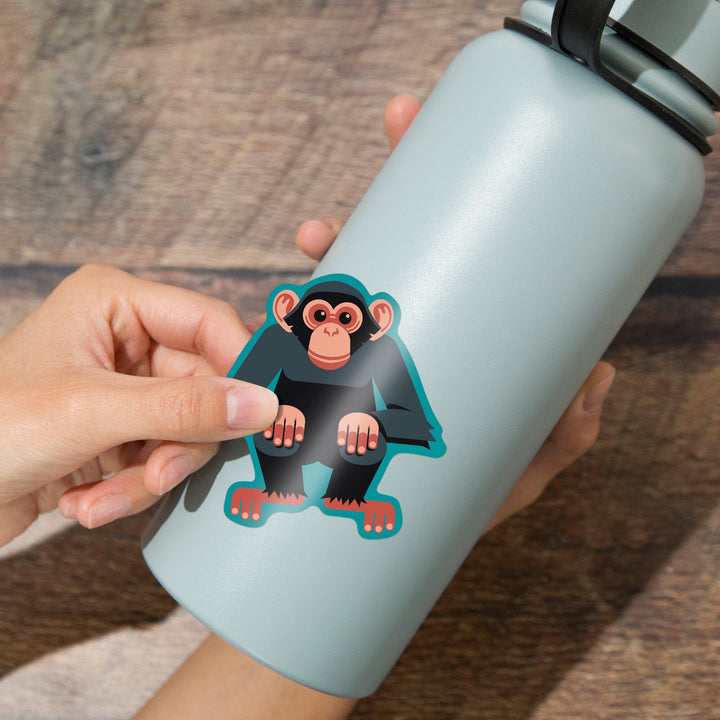 Chimpanzee, Geometric, Contour, Lantern Press Artwork, Vinyl Sticker - Lantern Press