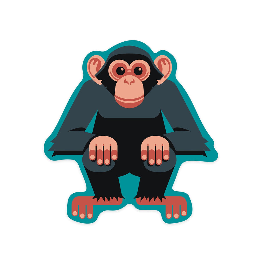 Chimpanzee, Geometric, Contour, Lantern Press Artwork, Vinyl Sticker - Lantern Press