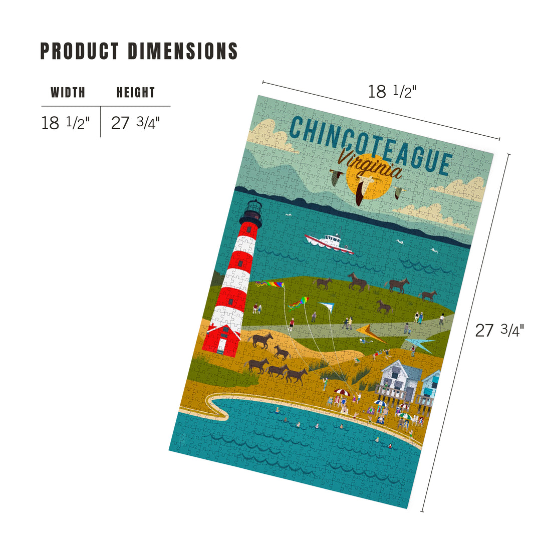 Chinconteague, Virginia, Beach, Ocean, and Lighthouse, Geometric, Jigsaw Puzzle Puzzle Lantern Press 