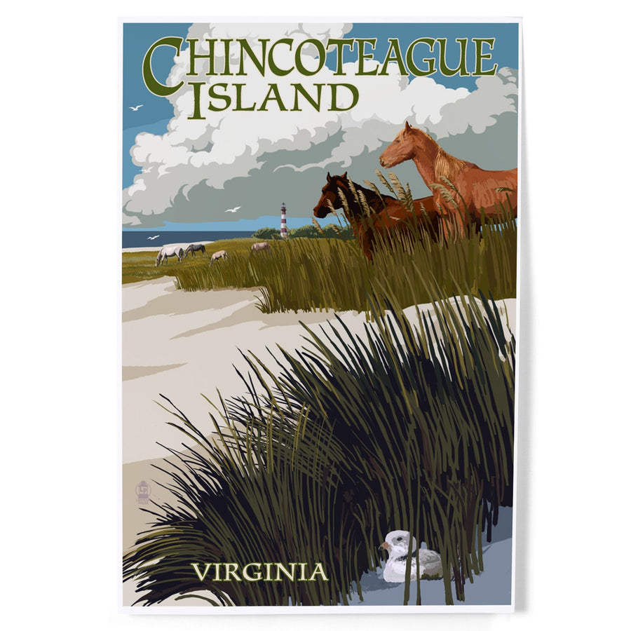 Chincoteague Island, Virginia, Horses and Dunes, Art & Giclee Prints Art Lantern Press 